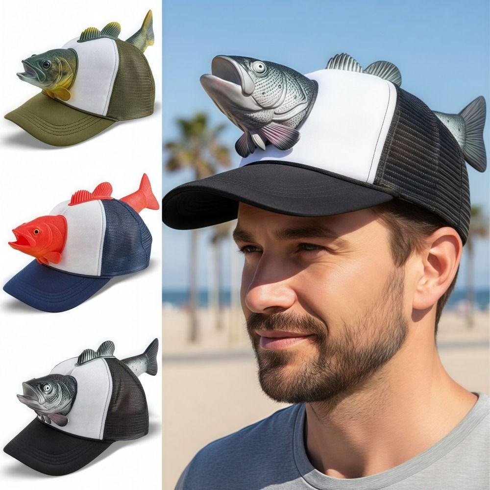 Funny 3D Fish Animal Trucker Hat Adjustable Fit One Size Novelty Fishing Hat Mesh Breathable Baseball Cap For Men Women