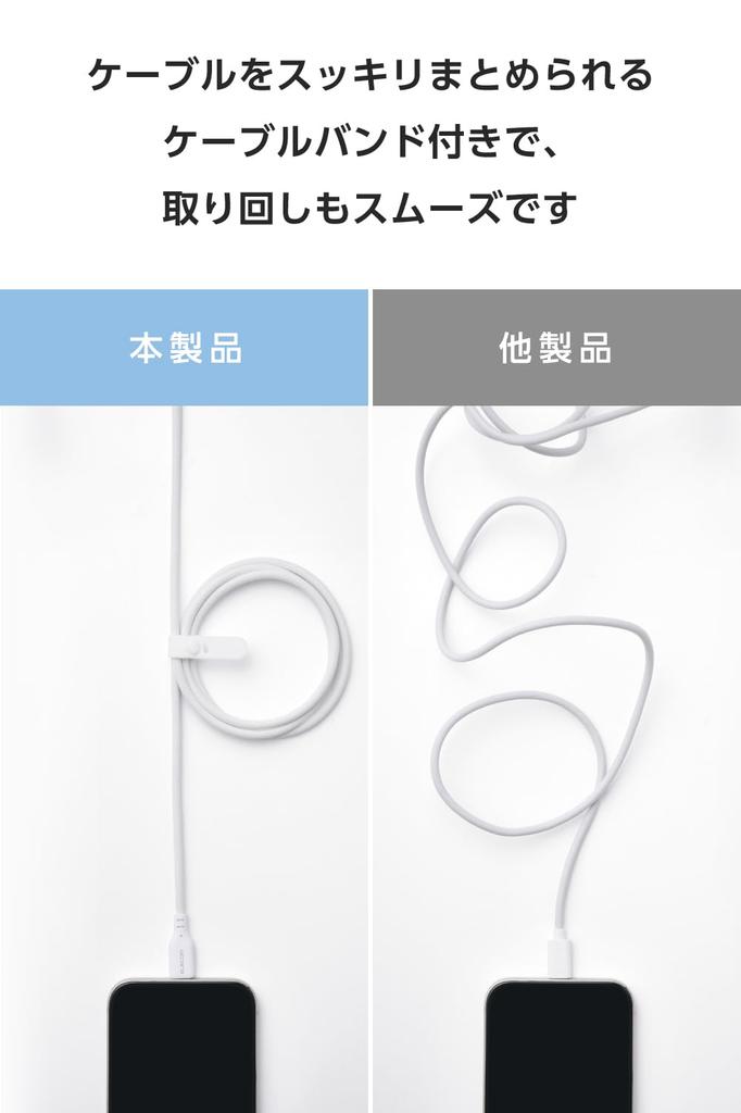 ELECOM USB 240W PD Soft and Durable Silicone Mesh with Cable Compatible with iPhone and and Type-C Cable, 2m, Compatible, Band, (15 later), MacBook,