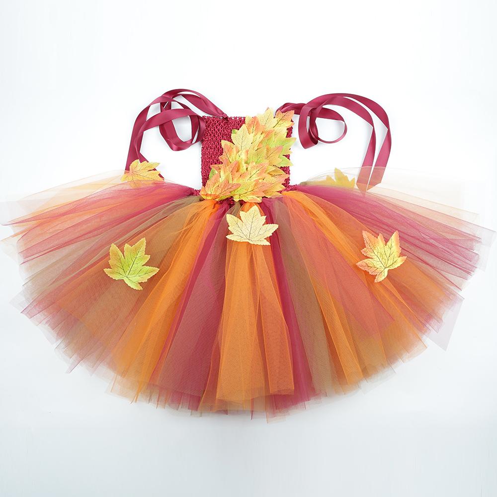 Autumn Maple Leaves Fairy Costumes for Girls Forest Woodland Elf Princess Dresses with Wings Children Halloween Christmas Outfit