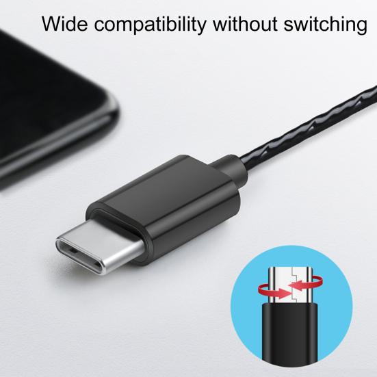 YT1 Wired Earbuds In-ear Heavy Bass Metal Type-C Wire Control Music Earphones for Gaming