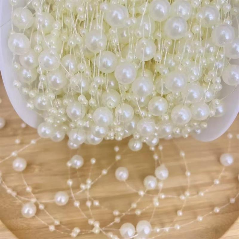Plastic Resin Pearls String 60M Long Artificial Pearls Bead Strand For Handmade Craft Jewelry Making Wedding Bouquets