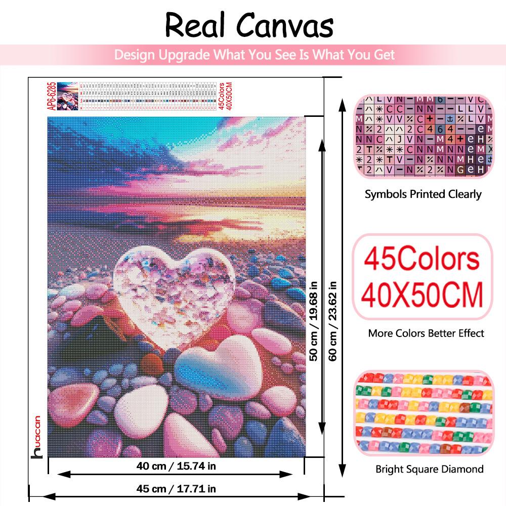 Diamond Painting Embroidery Kit Heart Stone Seaside Home Decor Mosaic Cross Stitch Love Beach Scenery Crystal Picture