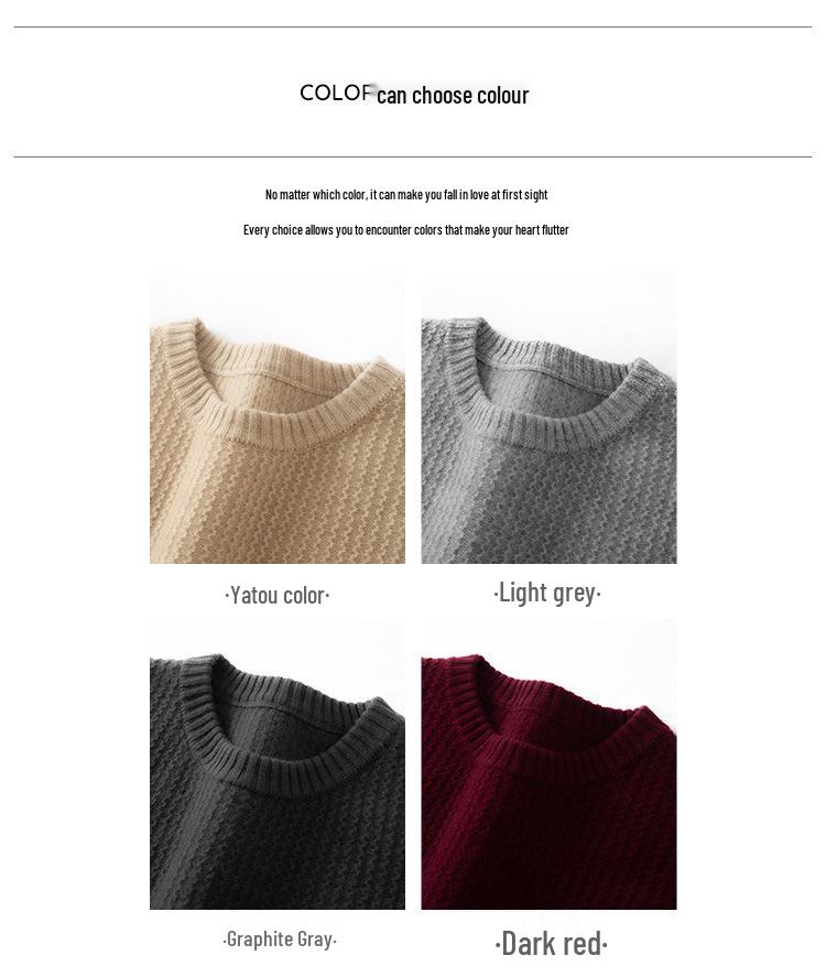 Men's Premium 100% Cashmere Round Neck Sweater - Thick Knit Casual Business Pullover