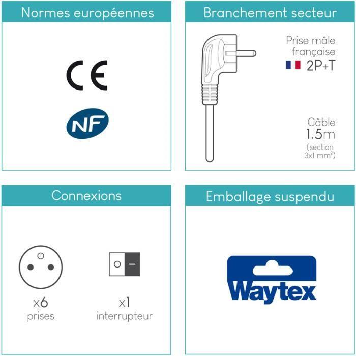 Multiprise Électrique Avec Interrupteur 6 Prises 1.50m Blanche NF