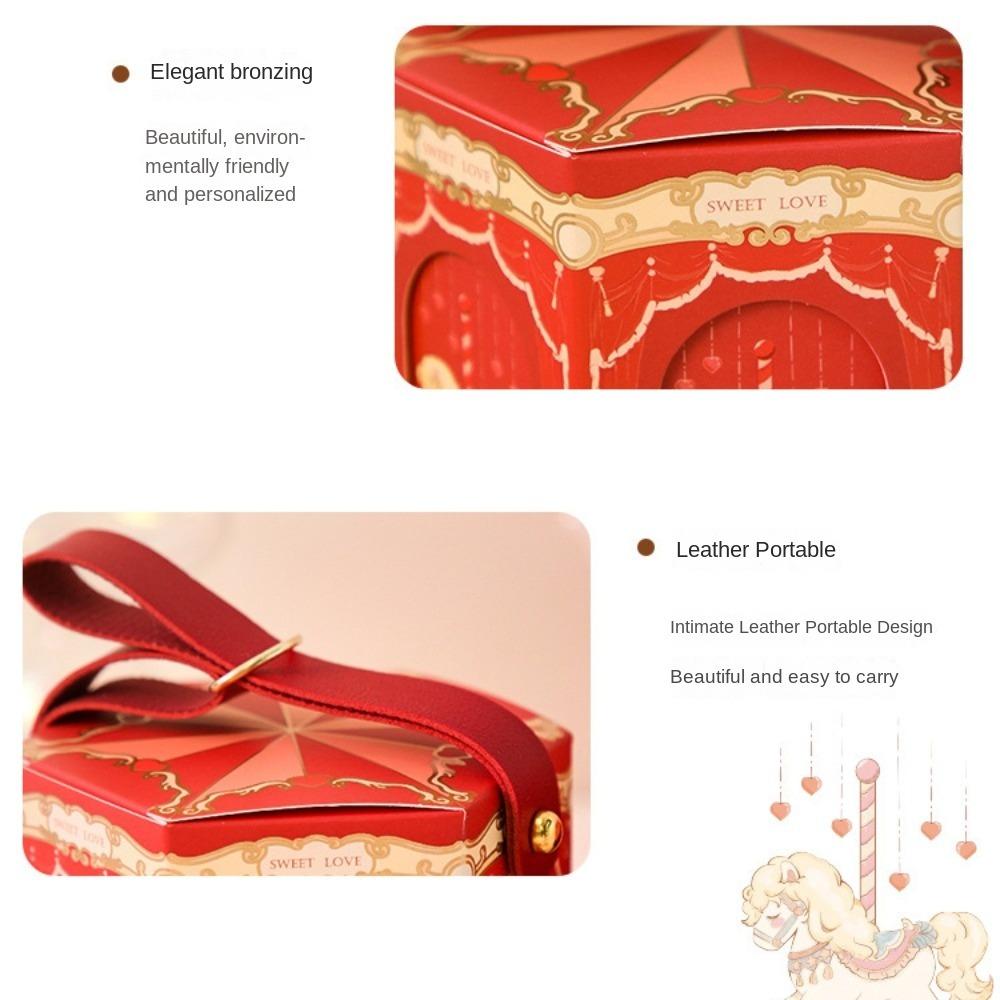 Leather Handle Carousel Gift Box Wedding Wedding with Hand Gift Decoration Wedding Candy Box