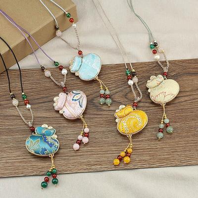 Imitation Song Brocade Double-Sided Pendant Necklace: Lucky Bag Sweater Chain - Chinese Style Hanfu Decoration for Women