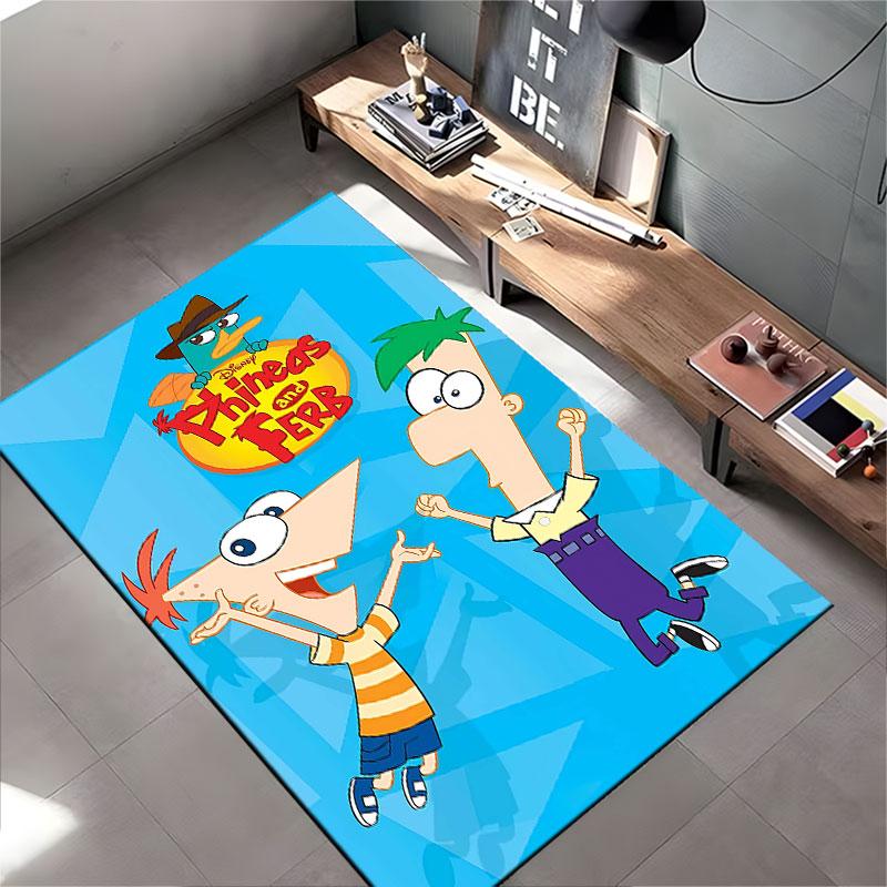 Phineas and Ferb Cartoon Rug suitable as a non-slip mat for the living room or bedroom sofa