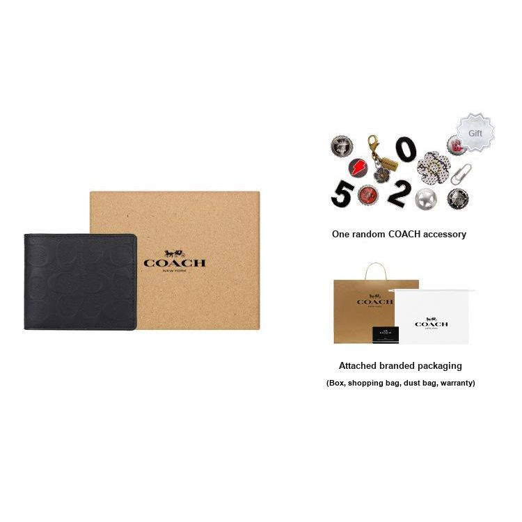 Coach 3 In 1 Wallet With Embossed Print And Detachable Card Holder Men Wallets Black 75371-BLK