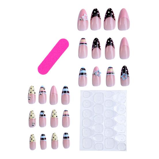 

1 Set Press on Nails Salon Quality Almond French Tip Stick-on Fake Nails Removable 3D Charm Women Full Cover Glue on False Nails білий