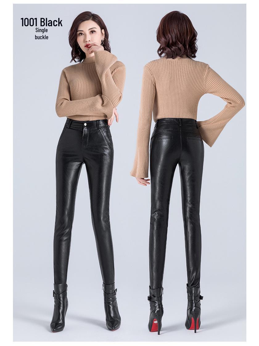 

Women s High-Waisted Slimming Sheepskin Leather Pants for Autumn/Winter 2025 - Plus Velvet Skinny Pencil Style Small