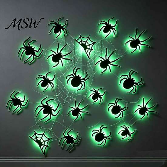 Glowing Spooky Bats for Ghost Festival Lighted 3D Bat/Spiders Wall Stickers Halloween Decor, Removable PVC Spiders Bedroom Decals with LED Lights