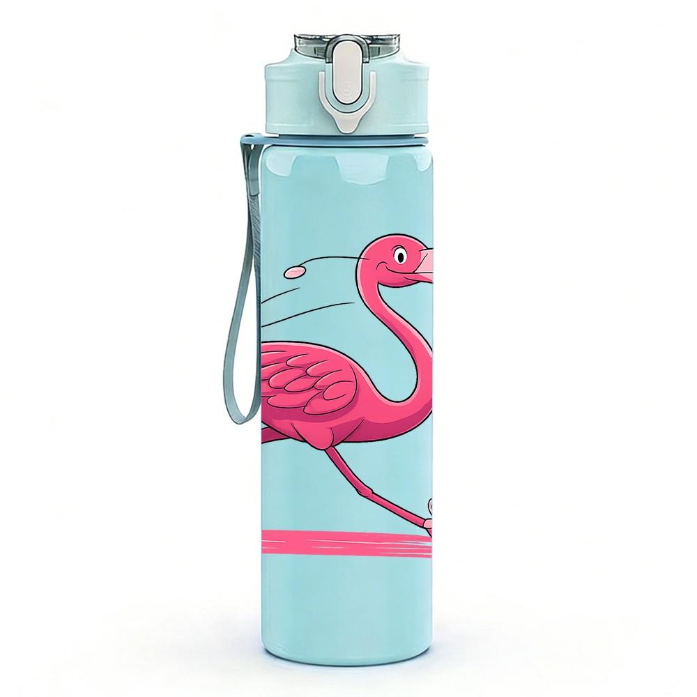 1PC Pink Flamingo Standing Water Print 750ml Color Plastic Sports Water Bottle Leakproof Flip Straw Lid Suitable for Sports Office Home Use