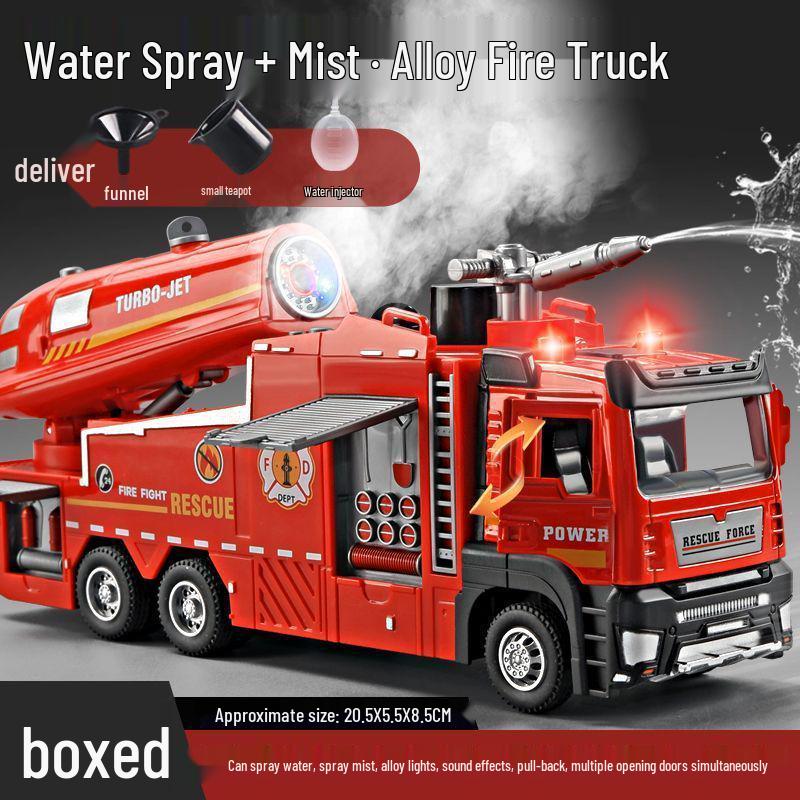 Children's Alloy Fire Truck Toy with Spray Water, Ladder, and Rescue Features
