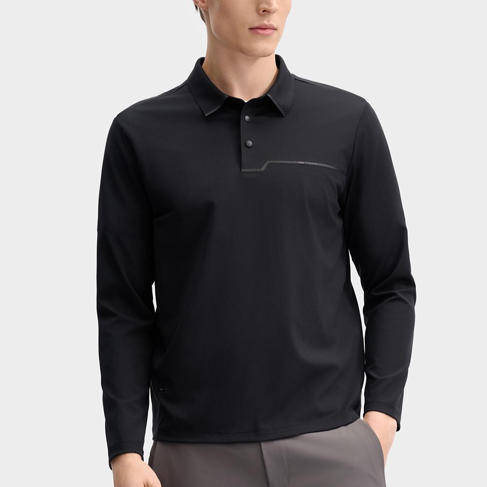 Fila Blue Series Versatile Knitted Long Sleeve Polo Shirt Men Tops Black F11M512205F-BK