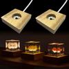 Square USB LED Lights Resin Art Home Decor Crystal Glass Lamp Base Wooden Light Base Crystal Stand Crystal Display Holder