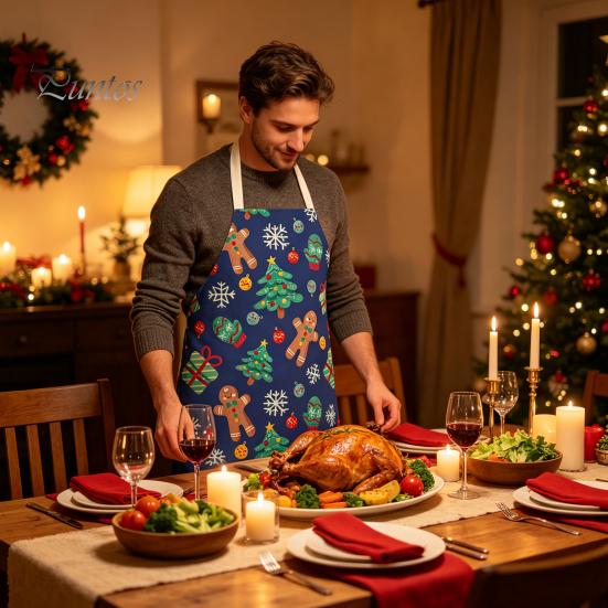 Waterproof Oil Proof Grill Apron Christmas Apron, Santa Claus/Elk/Gingerbread Man/Snowman Print Cooking Bib, Theme Baking Uniform Non-woven