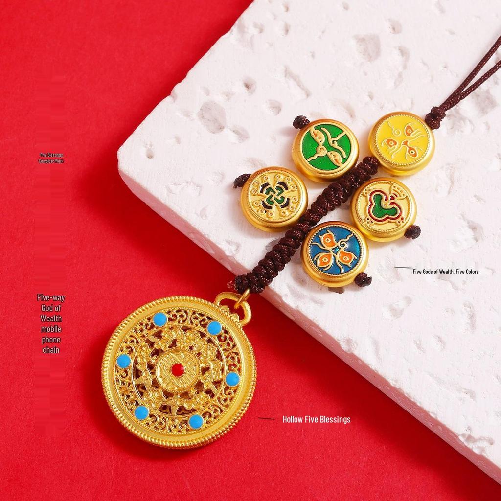 Fünf Segnungen Chinesischer Schlüsselanhänger Anhänger: Retro-Charm aus Goldlegierung mit Fu-Zeichen