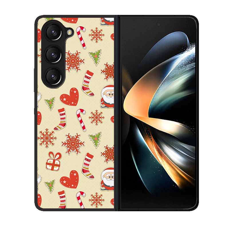 Christmas Case For Samsung Galaxy Z Fold 6 5 4 3 Cover Fold5 Fold4 Lovely Black Hard Plastic PC Cover For Galaxy Z Fold5 5G Case