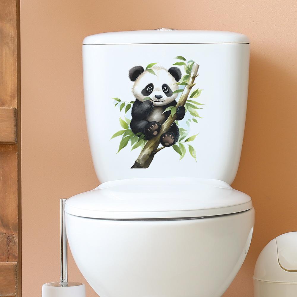 Tecknad söt röd panda som äter bambu toalettsits klistermärke badrumsdekor avtagbar vattentät dekal