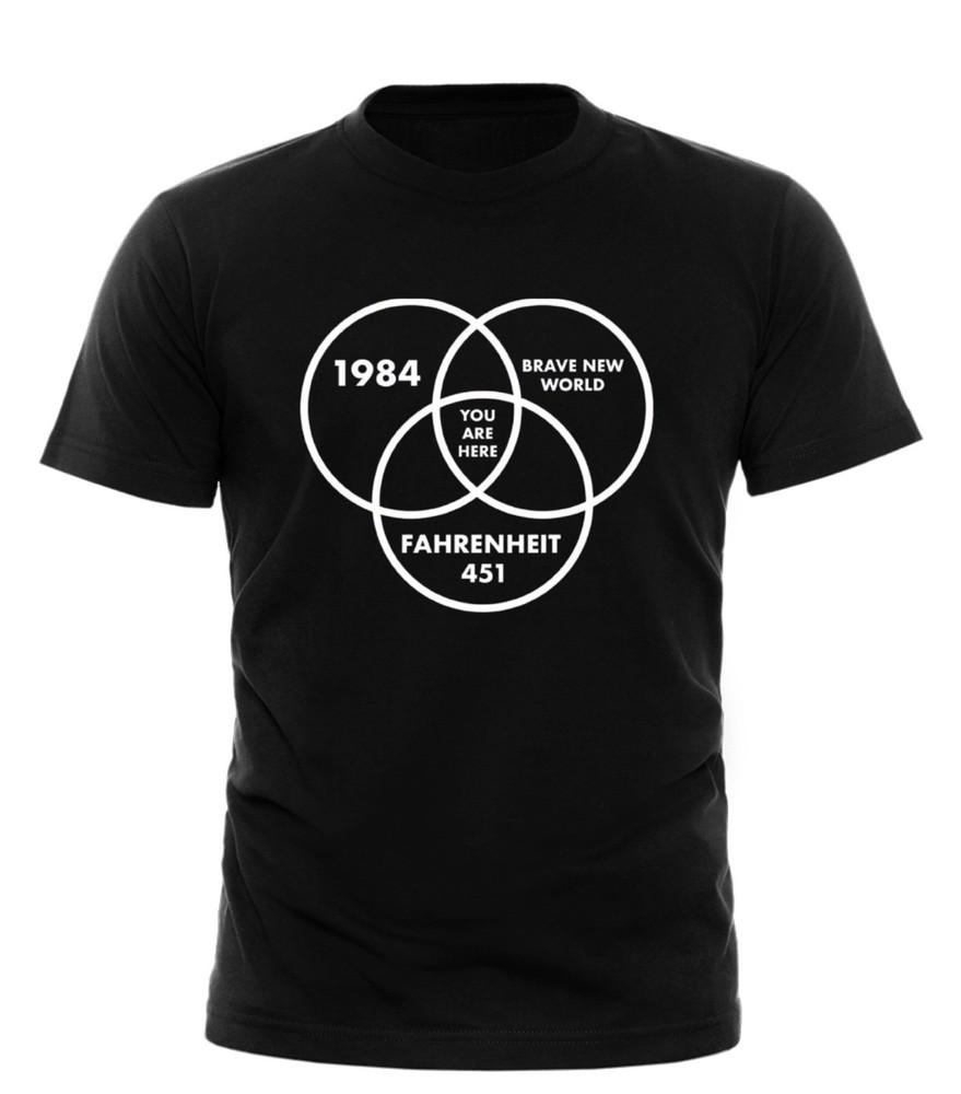 

Dystopian Venn Diagram TShirt You Are Here | Funny | 1984 | Fahrenheit 451 Unisex T-Shirt M