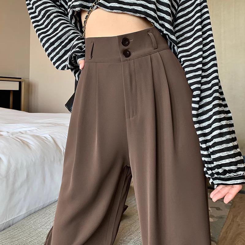 Wersja Wąska Spodnie Garniturowe z Szerokimi Nogawkami Damskie Wiosna i Jesień Nowe Wysoki Stan Draperia i Wyszczuplające Proste Wszechstronne Spodnie Casualowe