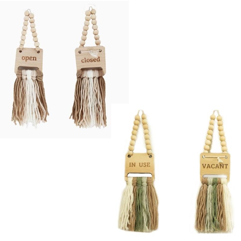 Wood Door Sign With Cotton Tassels Fringed Occupancy Indicator Sign For Home Office Conference Room Bathroom Restroom