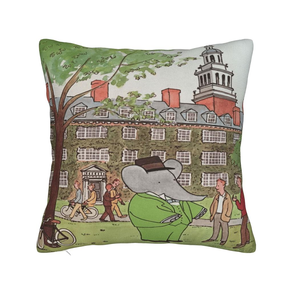 Cartoon Babar The Elephant Pillow Cover Graphic Cushion Cover Retro Trendy Pillow Case For Sofa Couch Bed Living Room