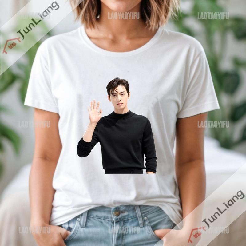 I Love My Boyfriend Cha Eun Woo T-shirts for Unisex Tops Short Sleeved T-shirt Y2k Clothing Goth Clothes Kpop Streetwear Harajuku