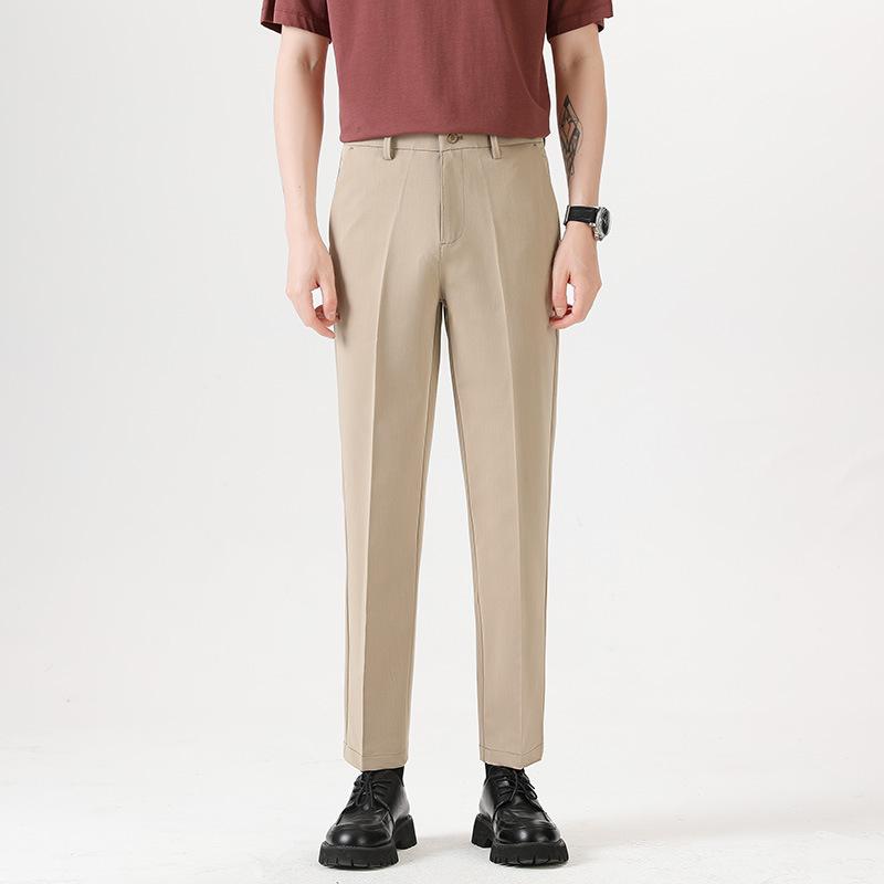 Light Luxury Men's Casual Small Trousers Elastic Small Straight Men's Trousers Nine-point Trousers Color Spinning Youth Trousers Men