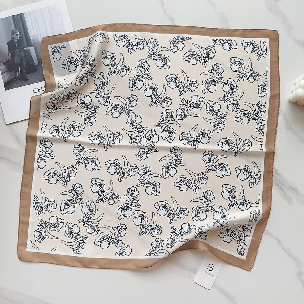 58 CM Sommer Neuer Quadratischer Schal Aus Künstlicher Seide Mit Künstlerischem Blumenschal, Haarband, Dekoratives Vielseitiges Kleines Kopftuch Für Damen