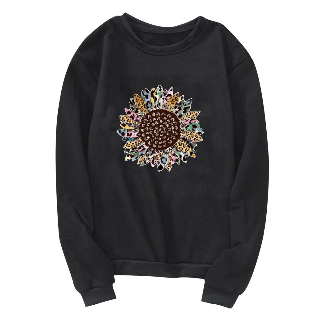 Women's Fashion Casual Print Round Neck Sweater Loose Sports Tops Pullover