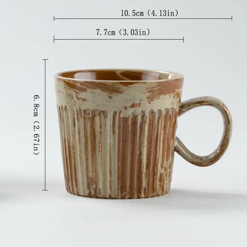 170ml Coffee Mug Handmade Ceramic Strip Cup Vintage Style Heat Resistant Breakfast Milk Oatmeal Mug Latte Home Office Water Cups