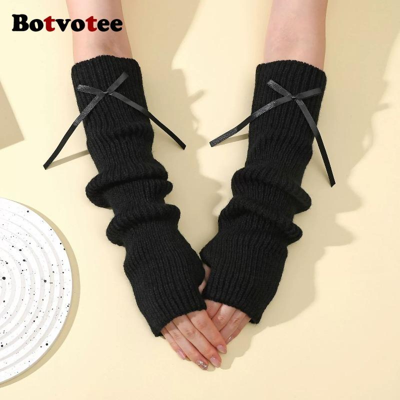 Botvotee Sleeves for Women Bow Half Finger Y2k Accessories Free Shipping Arm Warmers Half Finger Preppy Style Fingerless Gloves