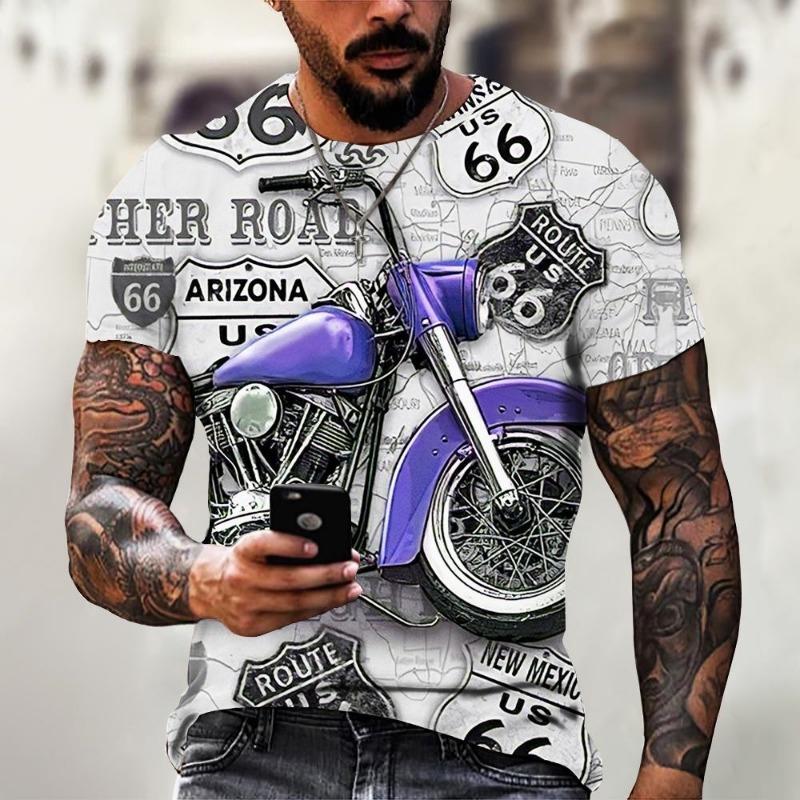 Retro Amerika Route 66 3D-tryckta herr-t-shirts Vintage lös herrkläder Sommar Rund hals Kort ärm Unisex Toppar T-shirts 4XL
