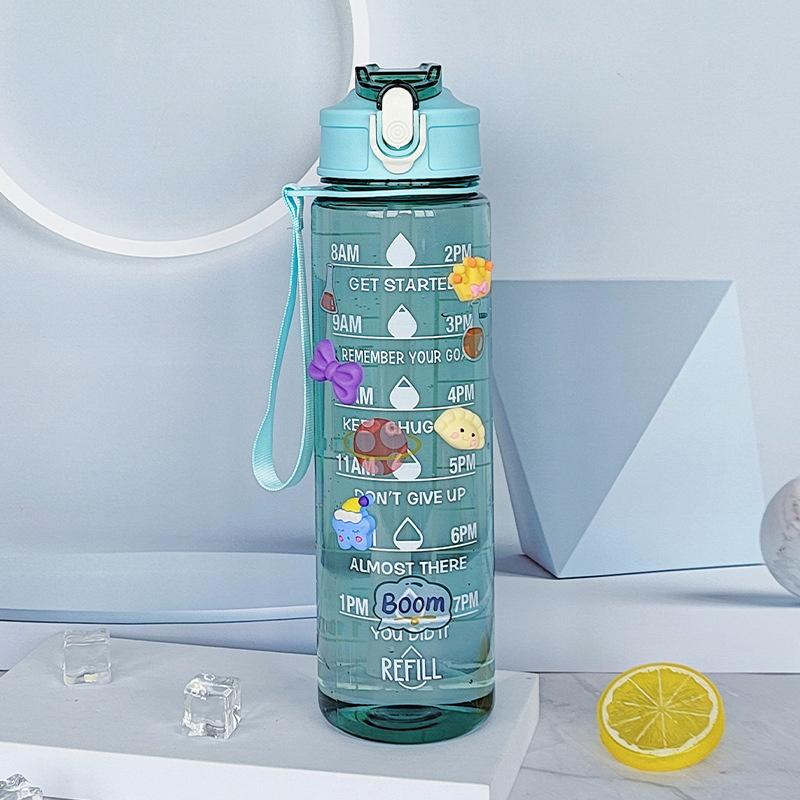 900Ml Sports Bottle With Time Scale Outdoor Gradient Solid Color Sports Bottle Portable Fitness Motivational Straw Mug Bpa Free