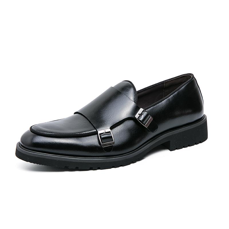 Plus Size Men s Formal Monk Strap Leather Loafers - Solid Color, Thick Sole, Korean Style 38 чёрный