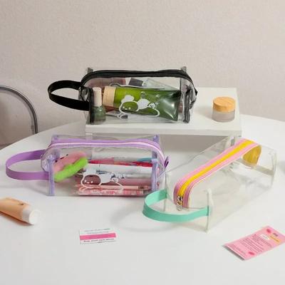 Cute Girl Makeup Cosmetic Bag Travel Toiletries Bag Pencil Case PVC Waterproof Transparent Pen Pouch Student Stationery Supplies