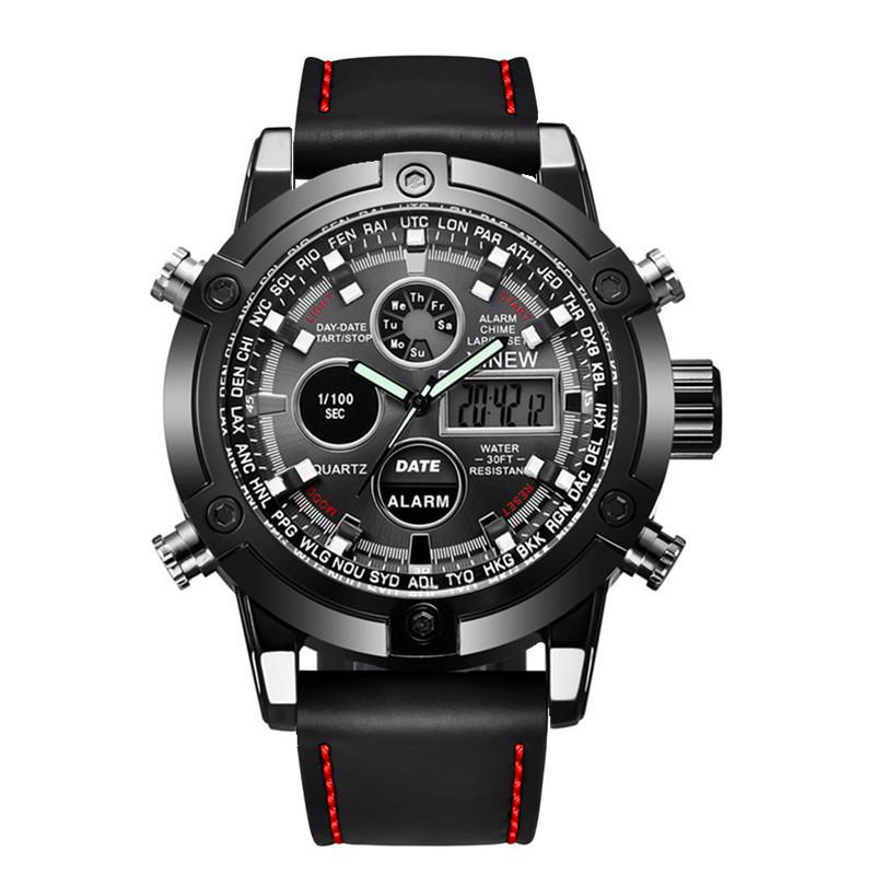 Chronograph Business Watch Mens Leather Digital Wristwatches