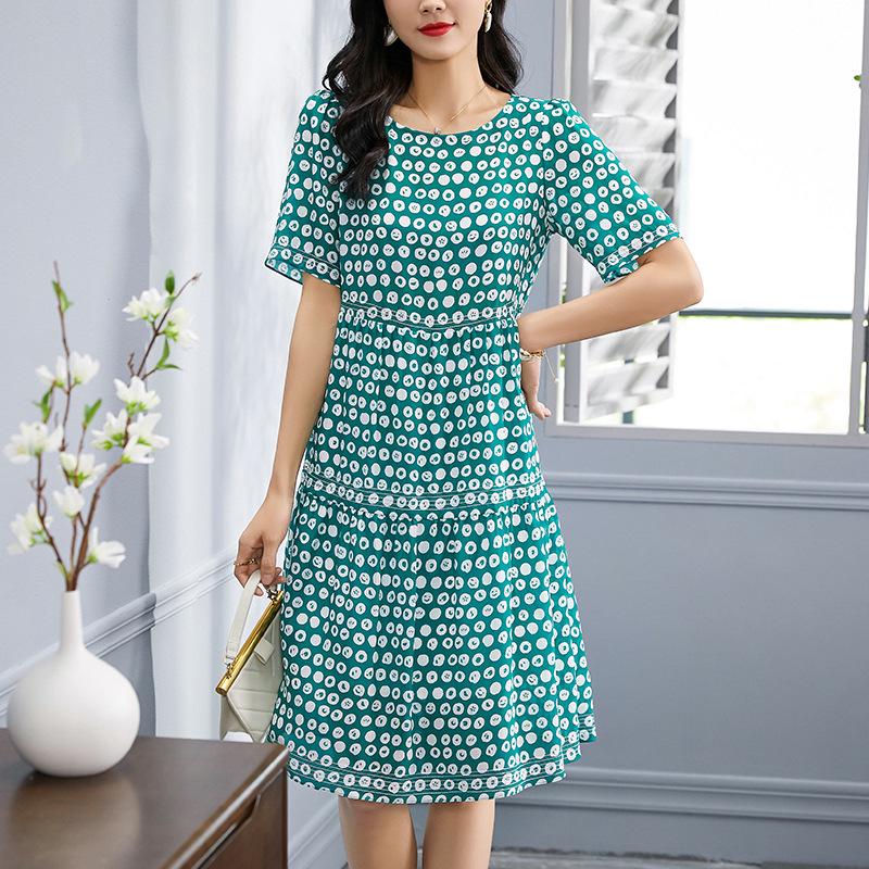 Mid-Length Silk Dress with Polka Dot Print