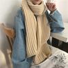 Women Men Winter Warm Wool Knitted Scarf Solid Color Outdoor Thickened Neckerchief Vintage Wrap Long Scarf Neck Cover Scarf