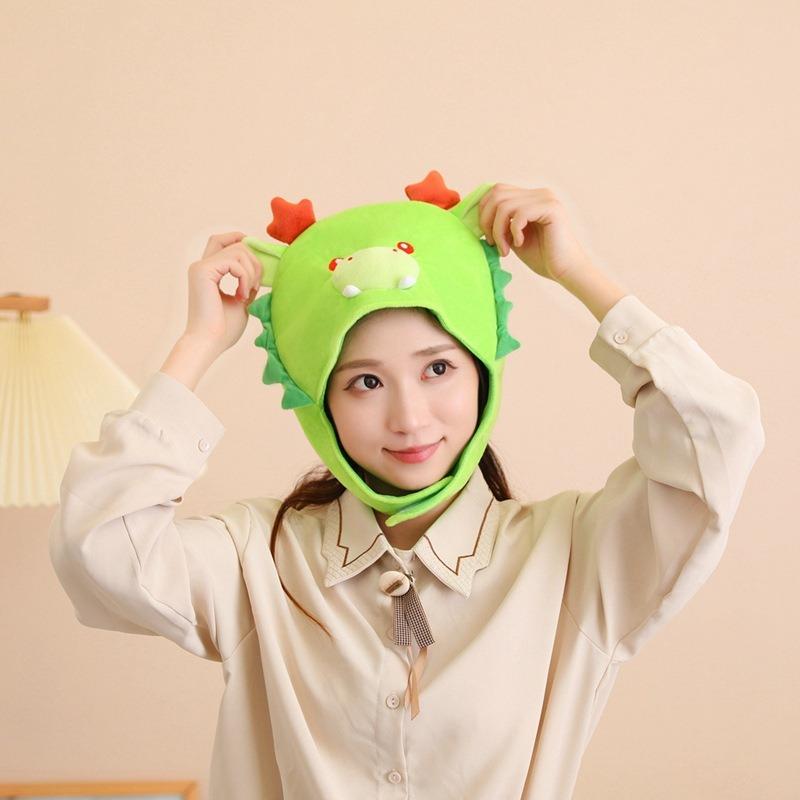 Drachenmaskottchen, niedliche kleine grüne Drachen Kapuzenmütze, Foto-Requisiten, Cartoon-Kapuze Performance-Requisiten