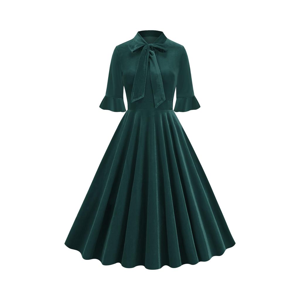 European and American clothes, dresses, short sleeves, new bows, retro elegant medium and long skirts