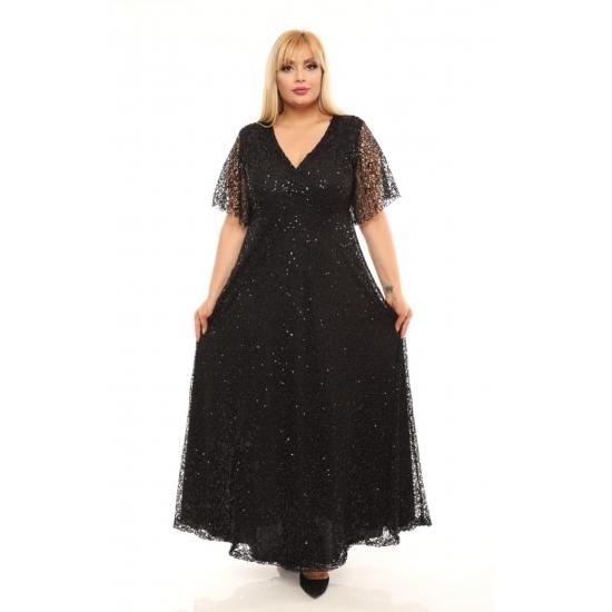 Rochie de seara neagra cu paiete pentru dama marimi mari