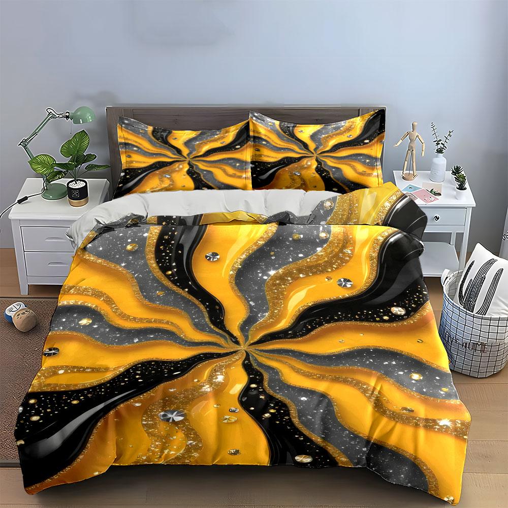 Golden Abstract Three-Piece Decor Set Multiple Sizes Kid'S And Adults' Bedroom Exquisite 3Pc Bedding Set, Gift