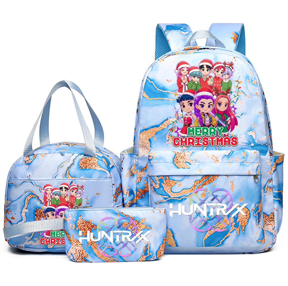 3Pcs/set Christmas K-pop Printed Backpack Handbag Pencil Case for Teenager Student Girl Boy Bookbag Schoolbag Women Large Capacity Travel Bag Kid Gift