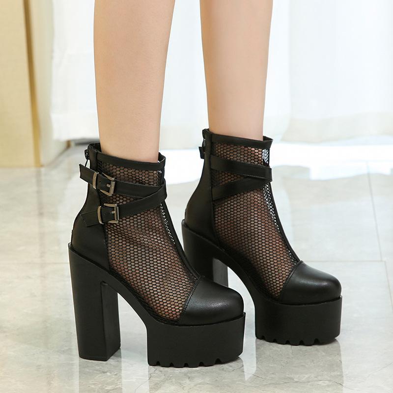 Fashion Punk Rock Retro Women Ankle Boots Thick Heel 2025 New Spring Summer Platform Block Heel Black Boots For Women Night Club