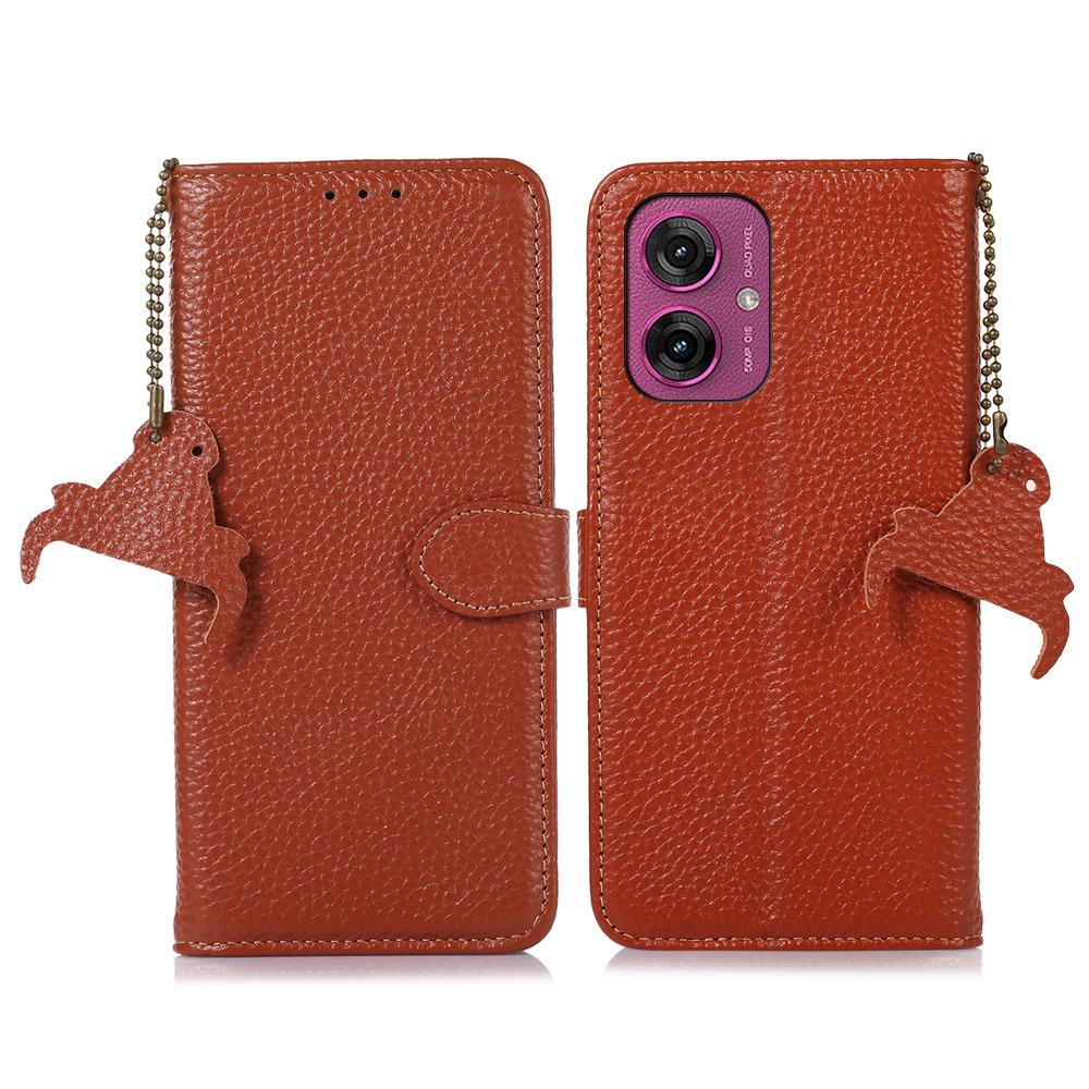 For Motorola Moto G55 5G Case RFID Blocking Litchi Texture Genuine Cow Leather Phone Cover