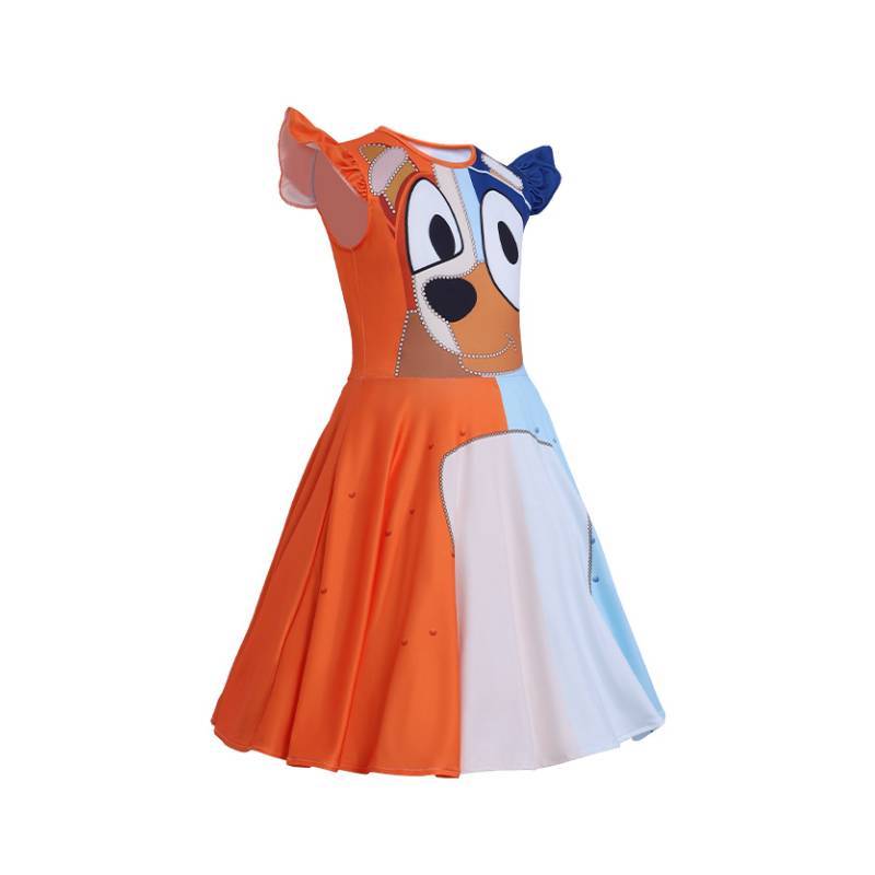 Bluey Girls Princess Dress With Printed Polyester For Childrens Party And Cosplay