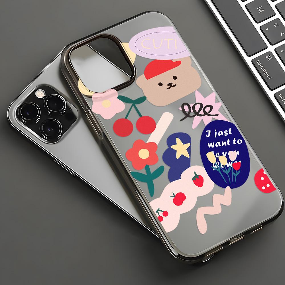 Mobile Phone Cases for iPhone 11 13 15 Pro Max 12 14 Pro Max Case iPhone 16 15 Plus 13 Pro 12 Mini 13 Mini Frosted Texture Painted Cartoon Flowers