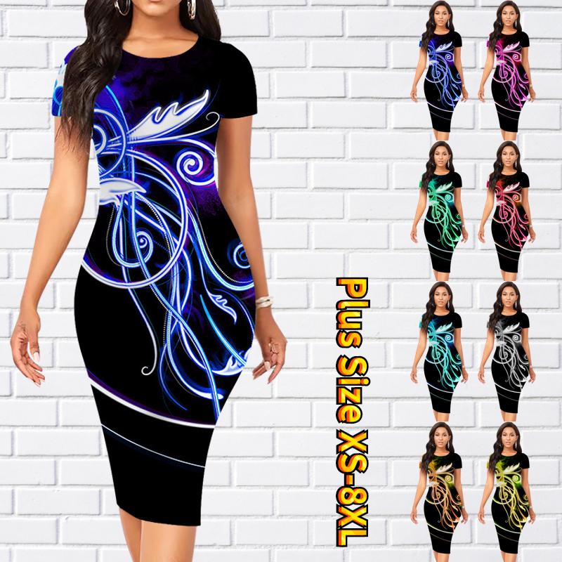 

Тонкое платье длиной до колена с коротким рукавом, модное женское платье миди с 3D великолепным принтом линий